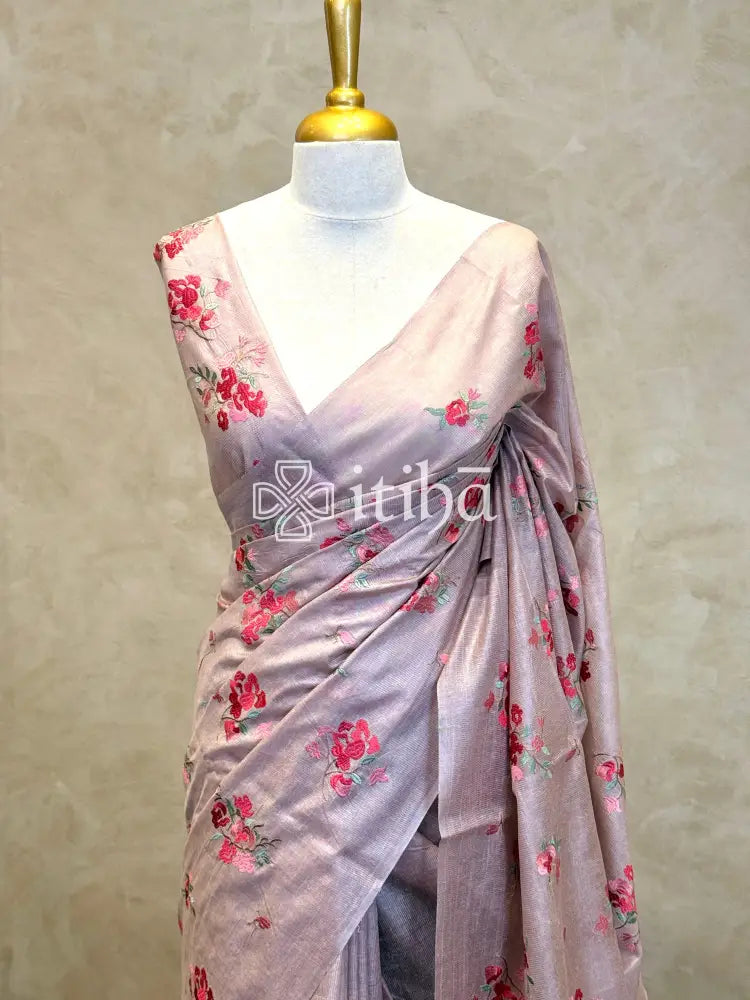LINEN TUSSAR SILK EMBROIDERY SAREE