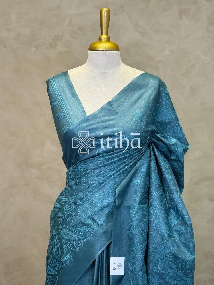 LINEN TUSSAR SILK EMBROIDERY SAREE