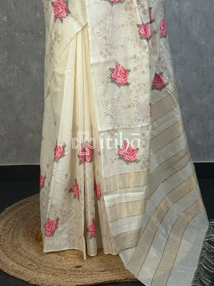LINEN TUSSAR SILK EMBROIDERY SAREE