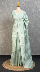 LINEN TUSSAR SILK EMBROIDERY SAREE