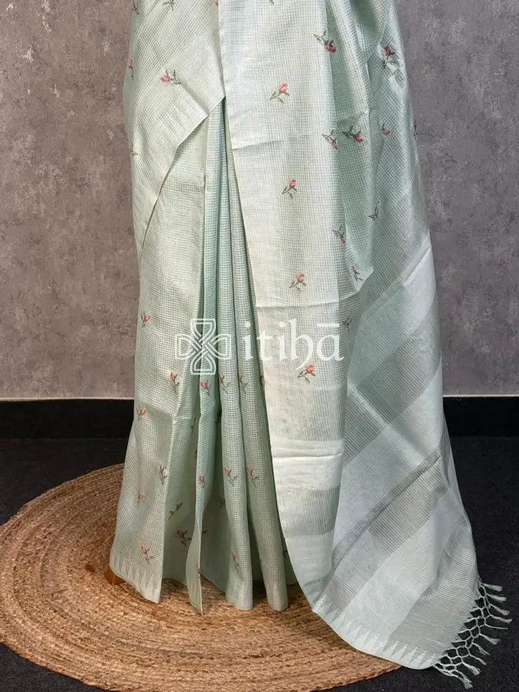 LINEN TUSSAR SILK EMBROIDERY SAREE