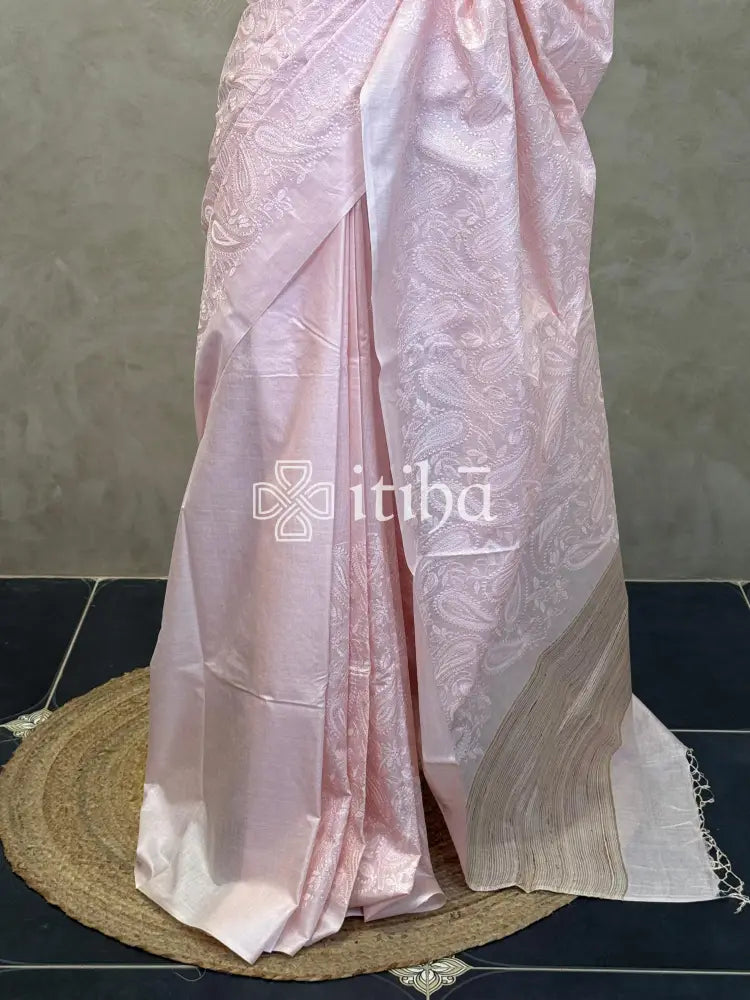 LINEN TUSSAR SILK EMBROIDERY SAREE