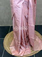 LINEN TUSSAR SILK EMBROIDERY SAREE - PASTEL PEACH