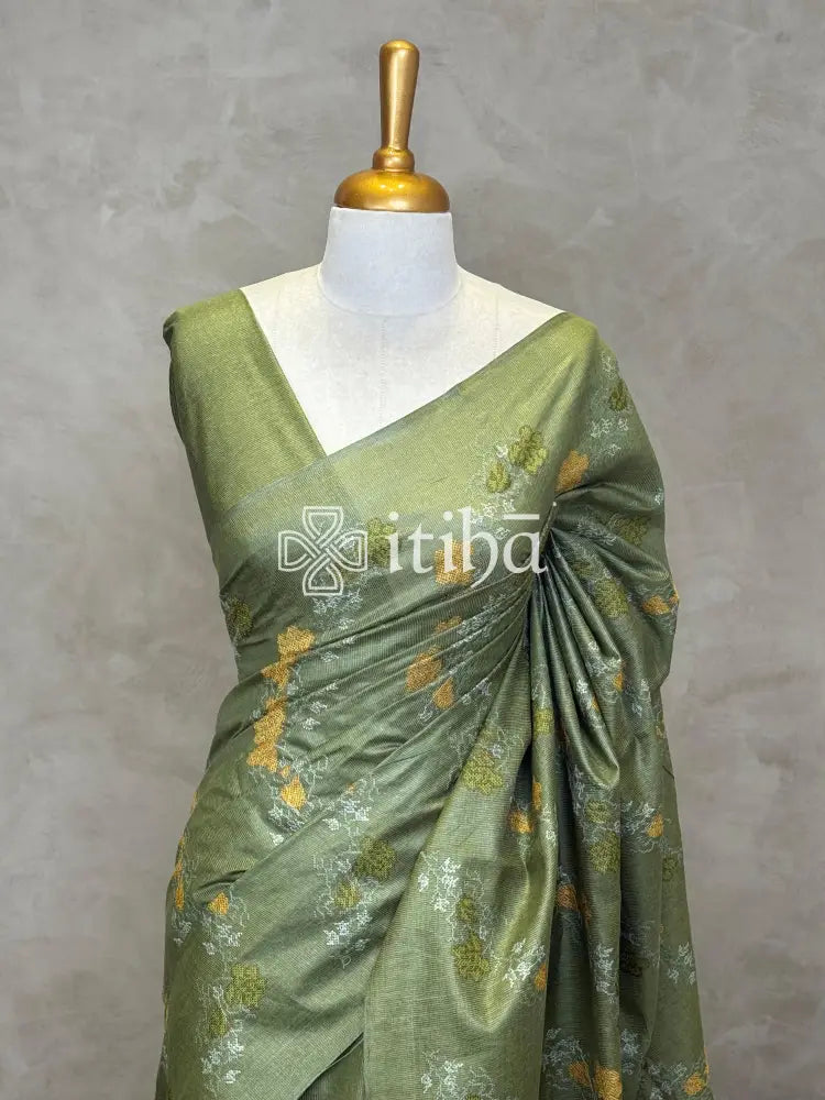 LINEN TUSSAR SILK EMBROIDERY SAREE