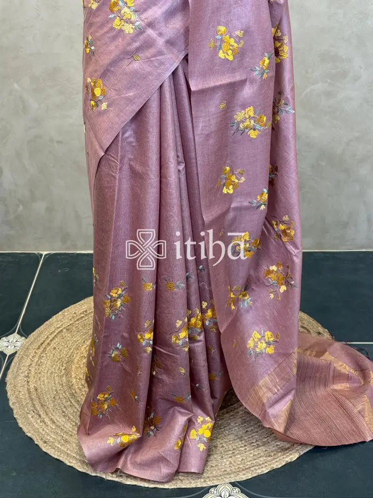 LINEN TUSSAR SILK EMBROIDERY SAREE