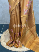 LINEN TUSSAR SILK EMBROIDERY SAREE