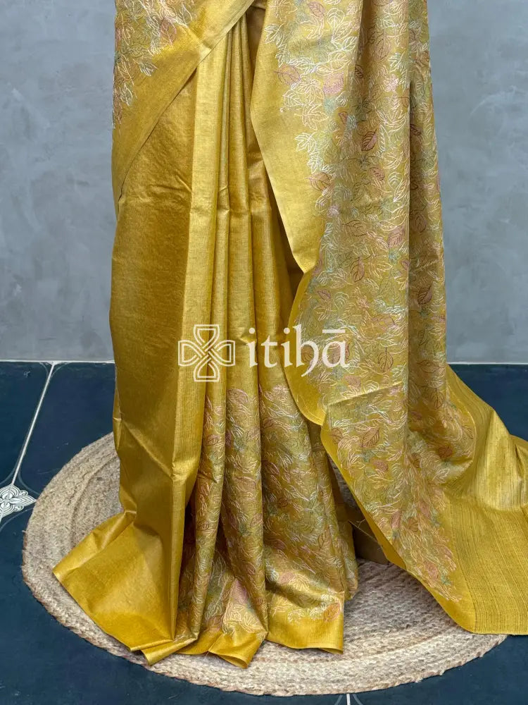 LINEN TUSSAR SILK EMBROIDERY SAREE
