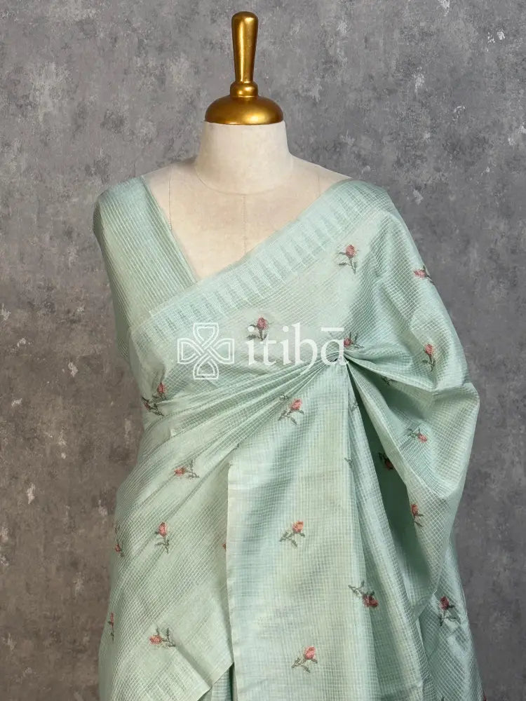LINEN TUSSAR SILK EMBROIDERY SAREE
