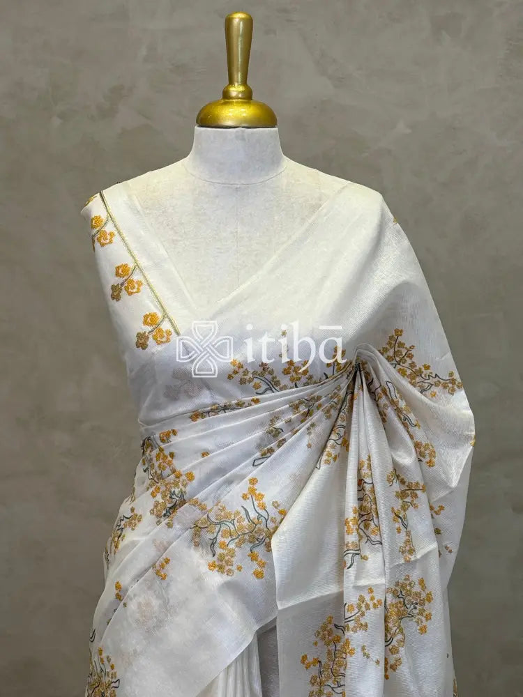 LINEN TUSSAR SILK EMBROIDERY SAREE