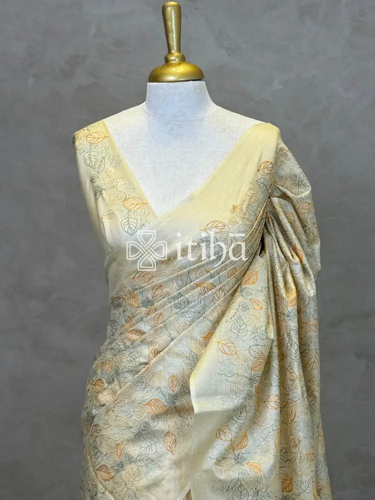 LINEN TUSSAR SILK EMBROIDERY SAREE