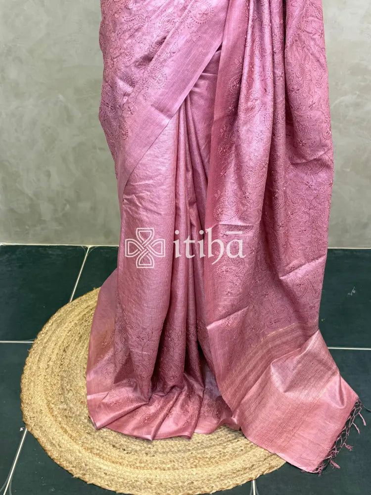 LINEN TUSSAR SILK EMBROIDERY SAREE