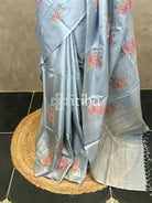 LINEN TUSSAR SILK EMBROIDERY SAREE