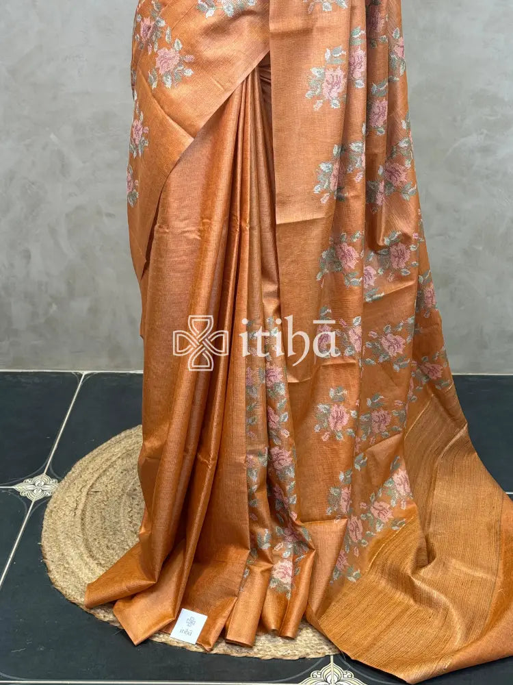 LINEN TUSSAR SILK EMBROIDERY SAREE
