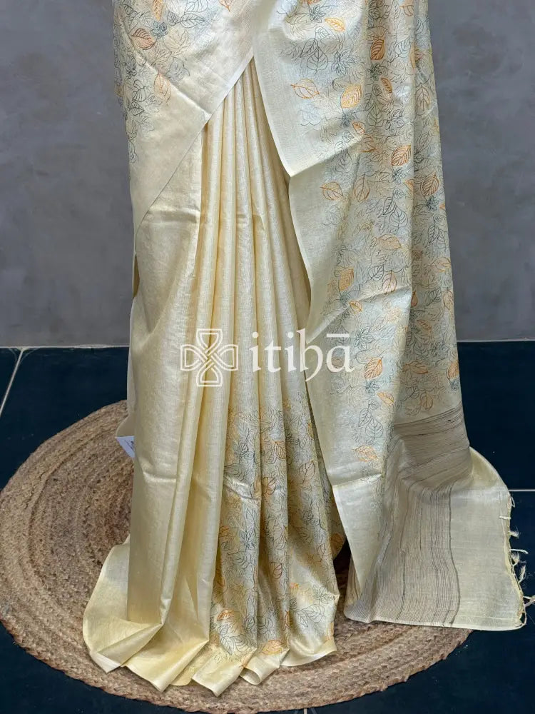 LINEN TUSSAR SILK EMBROIDERY SAREE