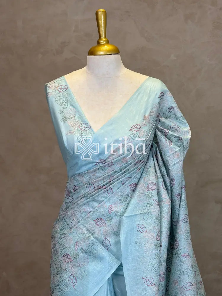 LINEN TUSSAR SILK EMBROIDERY SAREE
