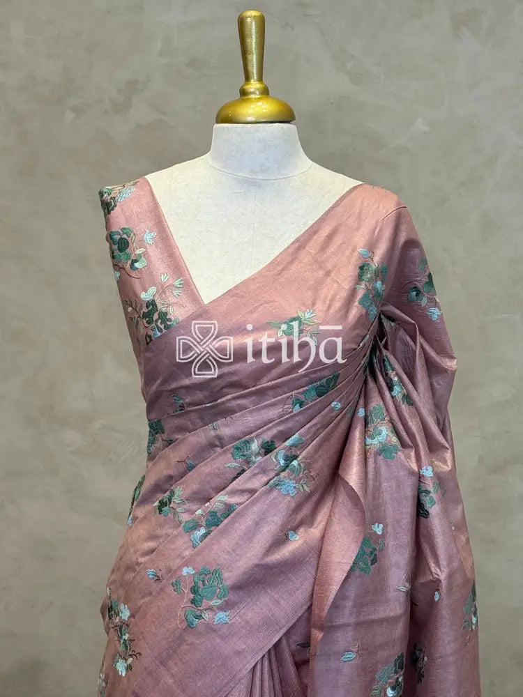 LINEN TUSSAR SILK EMBROIDERY SAREE