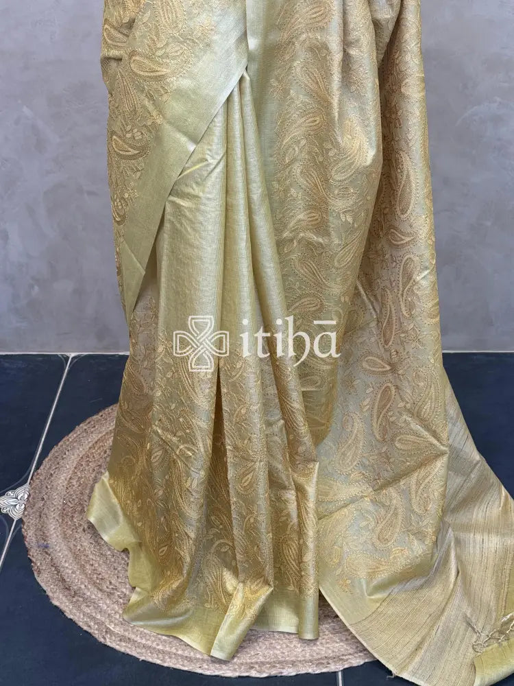 LINEN TUSSAR SILK EMBROIDERY SAREE