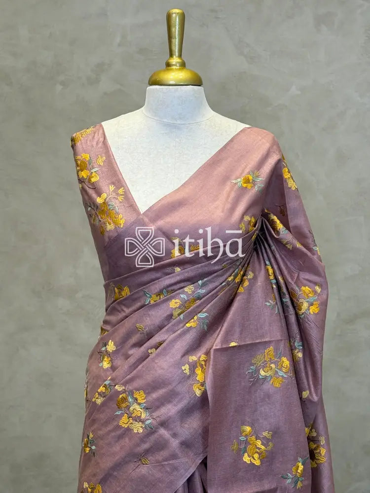 LINEN TUSSAR SILK EMBROIDERY SAREE