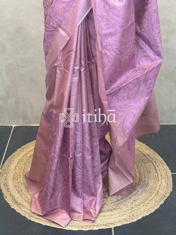 LINEN TUSSAR SILK EMBROIDERY SAREE
