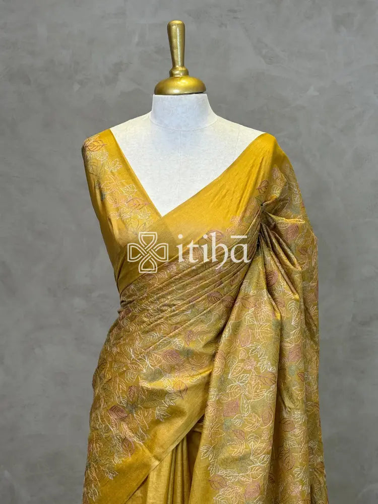 LINEN TUSSAR SILK EMBROIDERY SAREE