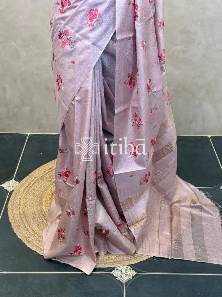 LINEN TUSSAR SILK EMBROIDERY SAREE