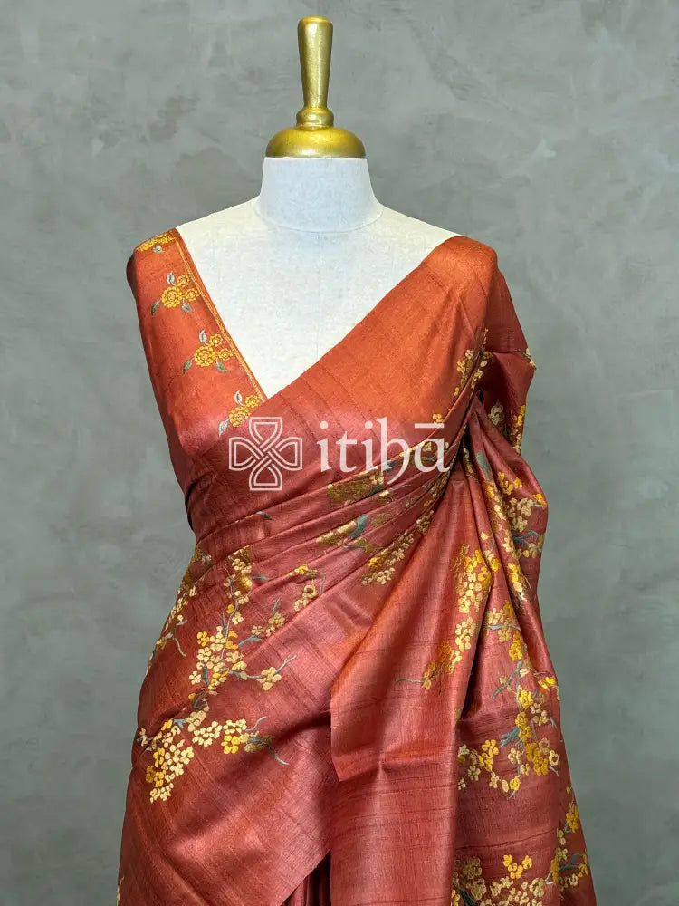 LINEN TUSSAR SILK EMBROIDERY SAREE