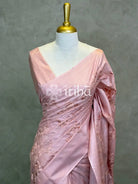 LINEN TUSSAR SILK EMBROIDERY SAREE - PASTEL PEACH