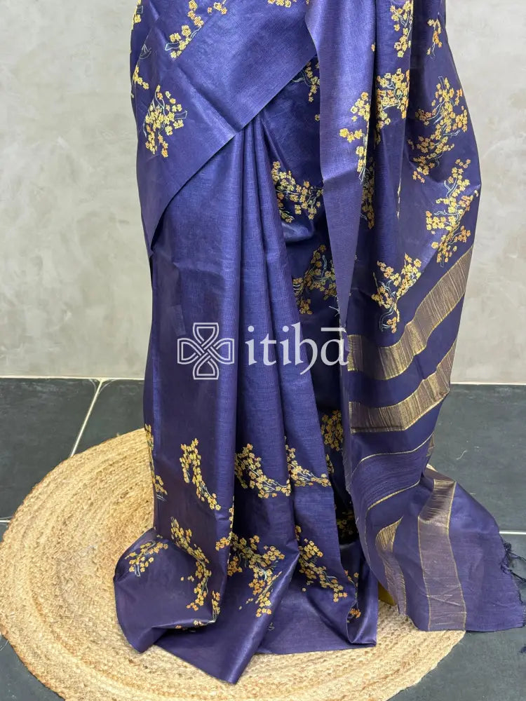 LINEN TUSSAR SILK EMBROIDERY SAREE