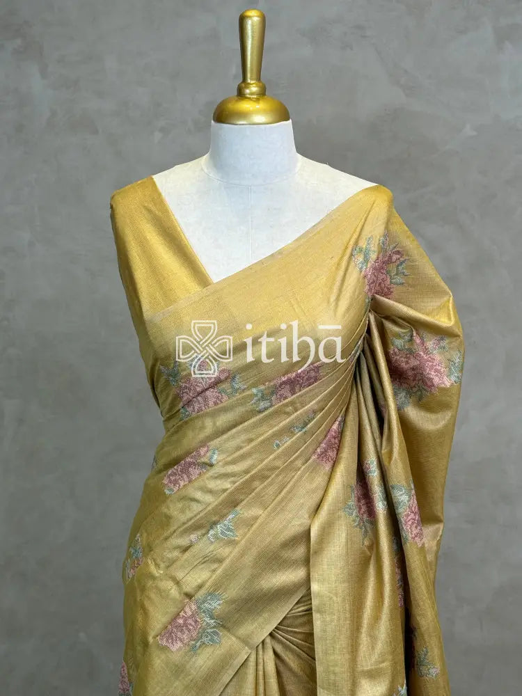 LINEN TUSSAR SILK EMBROIDERY SAREE