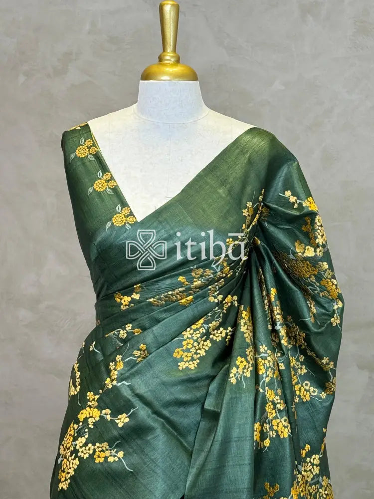 LINEN TUSSAR SILK EMBROIDERY SAREE