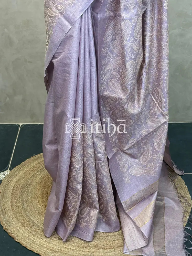 LINEN TUSSAR SILK EMBROIDERY SAREE