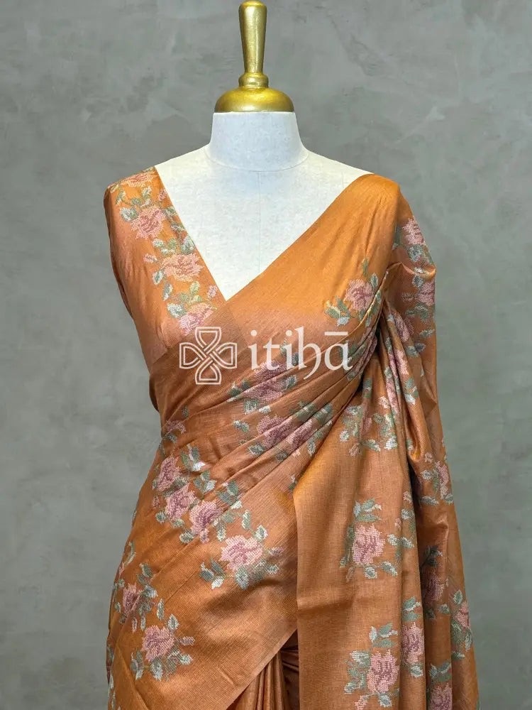 LINEN TUSSAR SILK EMBROIDERY SAREE