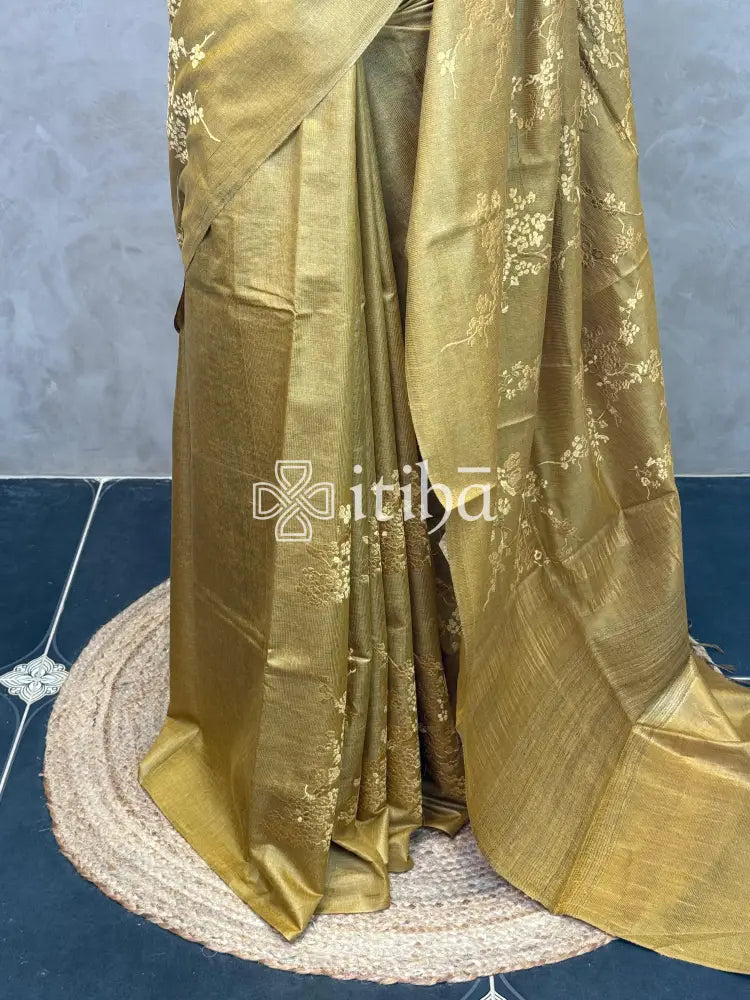 LINEN TUSSAR SILK EMBROIDERY SAREE