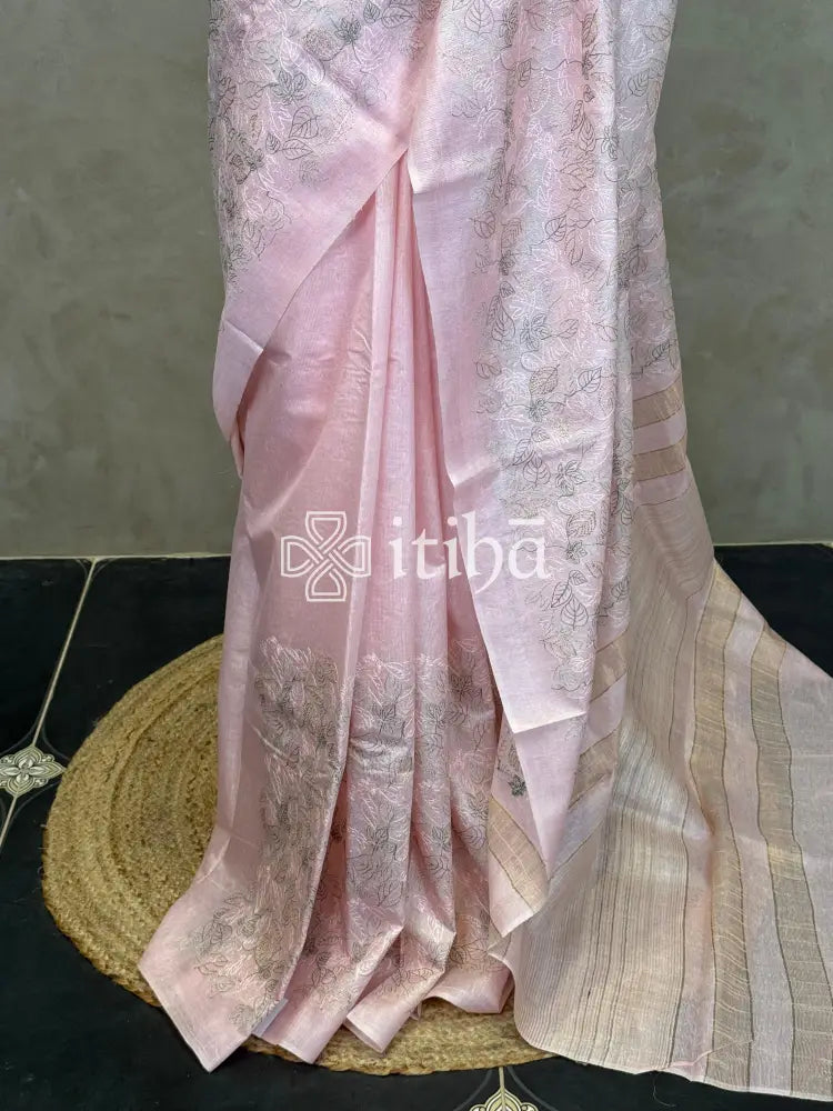 LINEN TUSSAR SILK EMBROIDERY SAREE