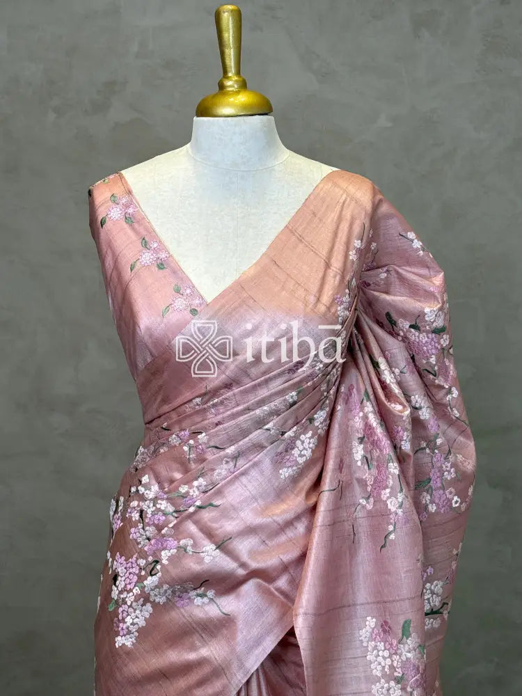LINEN TUSSAR SILK EMBROIDERY SAREE