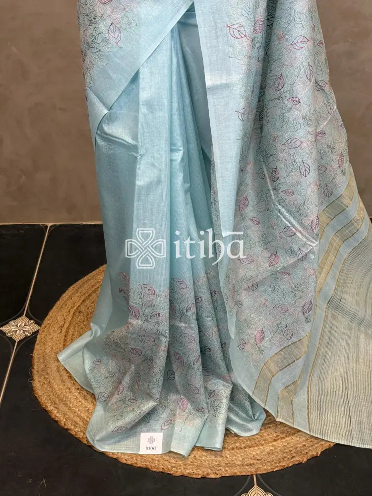 LINEN TUSSAR SILK EMBROIDERY SAREE