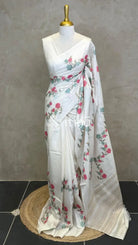 LINEN TUSSAR SILK EMBROIDERY SAREE - Blue