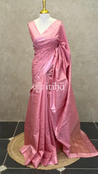 LINEN TUSSAR SILK EMBROIDERY SAREE - DUSTY BLUSH PINK