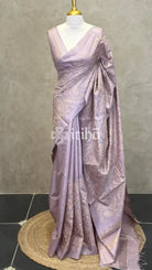 LINEN TUSSAR SILK EMBROIDERY SAREE - DUSTY LAVENDER