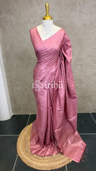LINEN TUSSAR SILK EMBROIDERY SAREE - DUSTY MOCHA PINK