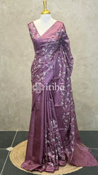 LINEN TUSSAR SILK EMBROIDERY SAREE - DUSTY PURPLE