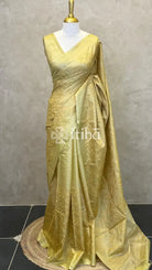 LINEN TUSSAR SILK EMBROIDERY SAREE - GOLDEN YELLOW
