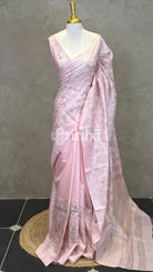 LINEN TUSSAR SILK EMBROIDERY SAREE - LIGHT PINK