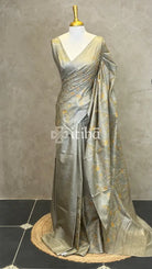 LINEN TUSSAR SILK EMBROIDERY SAREE - METALIC GREY