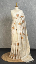 LINEN TUSSAR SILK EMBROIDERY SAREE - MUSTARD GOLD