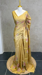 LINEN TUSSAR SILK EMBROIDERY SAREE - MUSTARD GOLD