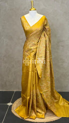 LINEN TUSSAR SILK EMBROIDERY SAREE - MUSTARD GOLD