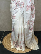 LINEN TUSSAR SILK EMBROIDERY SAREE - OFF WHITE