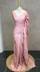 LINEN TUSSAR SILK EMBROIDERY SAREE - PASTEL PEACH
