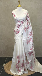 LINEN TUSSAR SILK EMBROIDERY SAREE - ROSE PINK